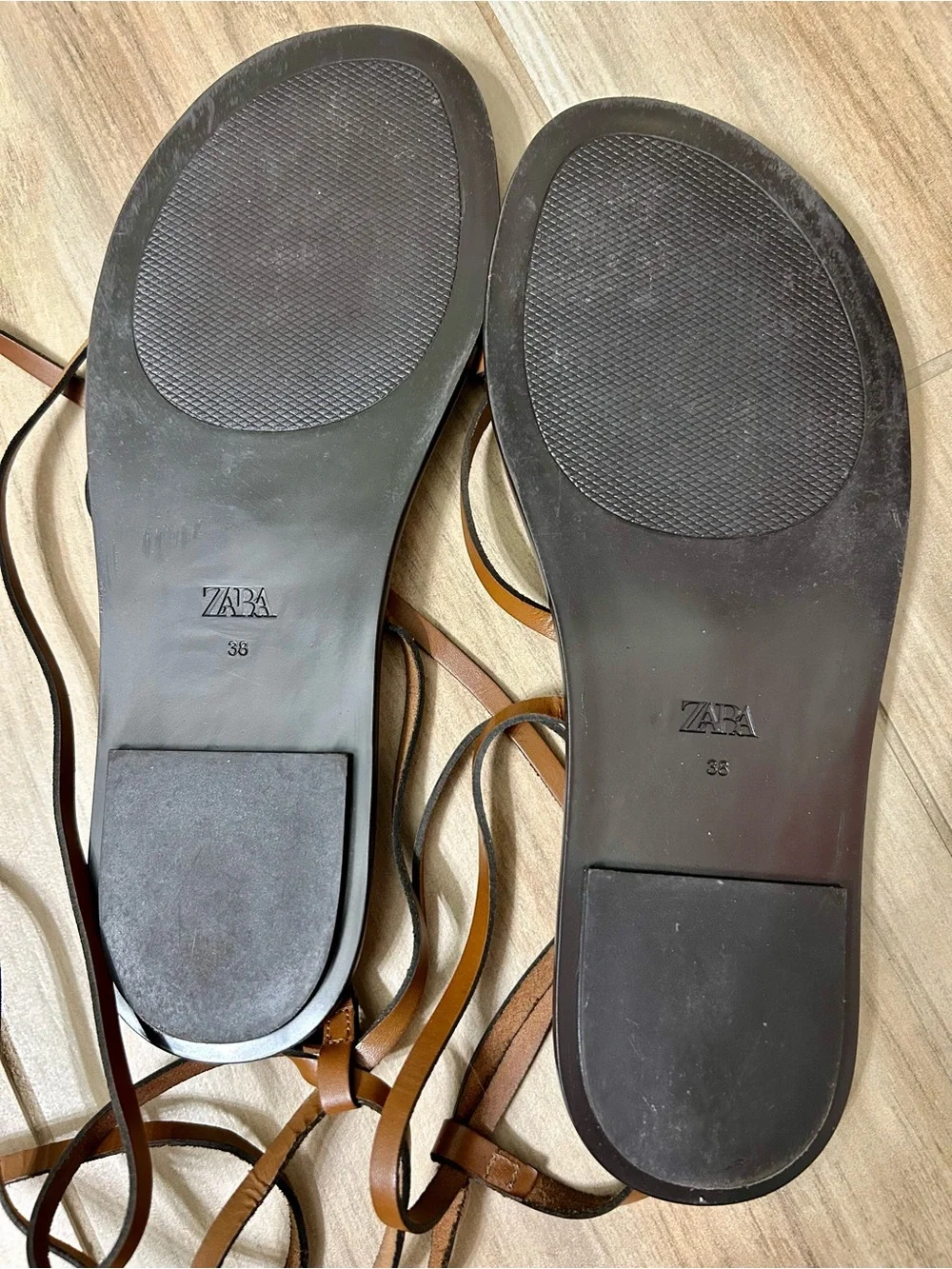 Zara Tan Lace-Up tied Strappy Flat Sandals - Picture 4 of 5